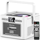 Greadio CD Player Tragbar, Boombox Kassettenspieler mit UKW Radio, Bluetooth 5.1, 5000mAh wiederaufladbare Akku, Fernbedienung, AUX/USB/SD Karte-In, 5W Lautsprecher, LED Bildschirm (Weiß)