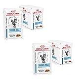 Royal Canin Veterinary Diet Feline Skin & Coat | Doppelpack | 2 x 12 x 85 g | Nassfutter für ausgewachsene Katzen | Feine Stückchen in Soße | Zur Unterstützung der Hautbarriere