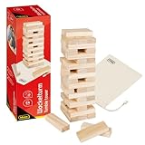 Idena - Wackelturm Spiel aus Holz, Geschicklichkeitsspiel mit 54 Bausteinen und Aufbewahrungsbeutel, Geschellschaftsspiel