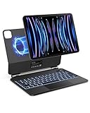OMOTON Tastatur Hülle für iPad Air 6 11 Zoll 2024, iPad Pro 11 4/3/2/1 Gen, Air 5/4 10.9 Zoll, Magic Keyboard 7 Beleuchtung mit Trackpad, QWERTZ Bluetooth Tastatur, Schwarz
