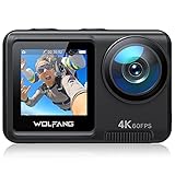 WOLFANG GA420 Action Cam 4K 60FPS Unterwasserkamera WiFi 10M Wasserdicht ohne Gehäuse 3.0 EIS Bildstabilisator Dual Screen Helmkamera (Externem Mikrofon, 2x1350mAh Akkus und Zubehör Kit)