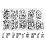 hautllaif 60 Stück Schmiernippel Sortiment M6 M8 M10 in Gerade und Abgewinkelt 45° 90° Kegelschmiernippel, Fettpresse Mundstück, fettpresse für schmiernippel (60)…