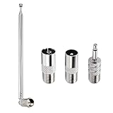 VooGenzek FM UKW Radio Antenne, 75cm 7 Abschnitte Teleskopantenne Ersatz, 75 Ohm Unbal Teleskopantenne Zimmerantenne mit F-Stecker und 3 IEC Koax-Kupplung Adapter, Kompatibel mit Yamaha Denon Onkyo