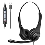 Voistek USB Headset mit Mikrofon für PC Laptop, Kabelgebundenes Computer Headset mit Mikrofon Noise Cancelling, Inline Lautstärkeregelung für Business Office Call Center, Clear Chat (382FUSB)