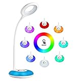 schreibtischlampe kinder, hihigou Dimmbare Augenschutz Leselampe 3.2W, Touch-Steuerung Farbwechsel und 3 Helligkeitsstufen, USB-Ladeanschluss, 360 Grad Flexibel Tischlampe Licht