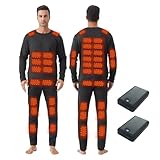 DriveNova Beheizbare Unterwäsche Herren, 42 Zonen Heizung Thermounterwäsche Herren USB Elektrisch Beheizte Kleidung Top Hose mit 16000mAh Powerbank, Funktionsunterwäsche für Winter Skifahren Outdoor