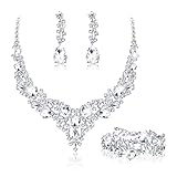 JeweBella Hochzeit Schmuck Sets für Damen Kristall Braut Halskette Vintage Strass Ohrringe und Armband Set Hochzeit Verlobung Braut Brautjungfer Dirndl Geschenk Schmuck