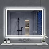 S'bagno Bluetooth-Badspiegel-mit-Beleuchtung-80x60cm, LED-Badezimmerspiegel mit Entfoggen, 3000K-6500K, Dimmbar, Speicher, HD-gehärtetes Glas, IP44-Badezimmer-Spiegel-mit-LED, Horizontal/Vertikal