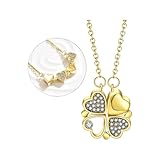 NTALJC Lucky Heart Halskette für Frauen, vier Blattklee Anhänger Halskette, Herzheizkette, Klee Herzkette, 4 Jahre altes Geburtstagsgeschenk