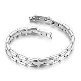 Flongo Keramik Armband Damen weiß: Porzellan Weiss Silber Herren Pärchen Edelstahl Armbänder Armreif Edelstahl Armkette dünn für Frauen Männer Paar