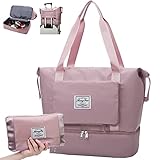 Groß Sporttasche für Herren und Damen Faltbare Reisetasche Woukksy Weekender Carry On Workout Wasserdicht Sport Bags mit Nassfach und Schuhfach Leicht Umhängetasche für Fitnessstudio Reise (Rosa)