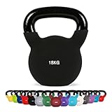 MSPORTS Kettlebell Neopren 2 – 30 kg inkl. Übungsposter (18 Kg - Schwarz) Kugelhantel