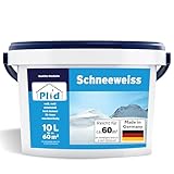 Plid® Schneeweiß Wandfarbe Weiß 10L [HOHE DECKKRAFT] - Weiße Wandfarbe Polarweiß geruchsarm - Farbe Wand - Weisse Innenfarbe Wall Paint White - Wandfarbe ausbessern weiß - Diffusionsfähig