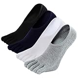 PUTUO Herren Zehensocken Sneaker Socken: Usichtbare Socken Baumwolle mit Fünf Finger für Männer Füßlinge Kurz Sneakersocken mit Anti Rutsch Silikonpad EU 39-42, 4 Paar