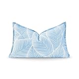 Hofdeco Premium Coastal Lendenkissenbezug im Hampton-Stil, für Terrasse, Innen- und Außenbereich, 30,5 x 50,8 cm, wasserabweisend, für Garten, Couch, Babyblaues Palmblatt