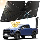 Sonnenschutz Auto Frontscheibe 140*79cm, Frontscheibenabdeckung Innen, Car Umbrella Sun Shade Cover, UV-Schutz & Hitzeblock, 360°Drehbar, Faltbar, Tragbarer Sonnenschutz für die meisten Fahrzeuge SUV