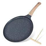 Eclove Antihaft Crepe Pfanne 28cm – Pfannkuchenpfanne für Crêpes, Pancakes & Omeletts, Inklusive Teigverteiler, Bakelitgriff – Kompatibel mit Induktion, Gas & Elektro - PFOA-Frei, Schwarz