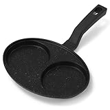 Antihaftbeschichtete Eier-Burger-Bratpfanne, 2 Mulden, Induktionsfertig, Holzboden, Griff zum Aufhängen