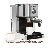 Klarstein Passionata Espressomaschine - 1,25 Liter Siebträgermaschine, Siebträger Kaffeemaschine mit automatischem Druckablass, inkl. Milchschaum Düse für Zubereitung von Cappuccino, 20 Bar, silber