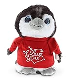 DolliBu I Love You Valentine Plüsch Grau Pinguin - Niedliches weiches Kuscheltier mit rotem Herz Shirt für Valentinstag, Geburtstag, Jahrestag, romantisches Datum - 22,9 cm