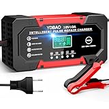 Autobatterie Ladegerät 10A Batterieladegerät 12V LiFePO4 & AGM Option Intelligentes Ladegerät Autobatterie mit LCD Display Temperaturkompensation Batteriepfleger Mit Reparaturmodus für Auto Motorrad