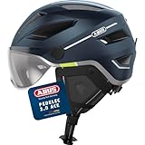 ABUS Stadthelm Pedelec 2.0 ACE - Fahrradhelm mit Rücklicht, Visier, Regenhaube, Ohrenschutz - für Damen und Herren - Blau Matt, Größe L