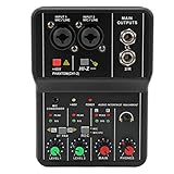 Mischpult Mini Audio Mixer Mixer Sound 2 Kanal Mit Soundkarte USB 48V Phantomspeisung Kompakter Sound Für PC Aufnahme DJ Studio Musikaufnahme Heim Karaoke Internet Karaoke