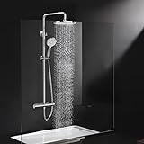 Rainsworth Duschsystem mit Thermostat Chrom, Duscharmatur Komplettset mit 25cm Rund Regendusche Duschkopf, 3 Strahlarten Duschkopf, 92-126 cm Höhenverstellbar, Regendusche mit Armatur, Duschset