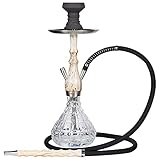 Heavenwood© Petit Holz Shisha Set Edelstahl schwarz 44cm Hookah V2A Komplettset | Wasserpfeife Closed Chamber Silikonschlauch Holzmundstück Steinkopf