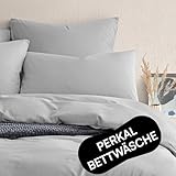 Seralino Perkal Baumwolle Bettwäsche 135x200 Hellgrau | Bio Bettwäsche 135x200 inkl. Kopfkissenbezug 80x80 | Baumwolle (angeraut) | Baumwollbettwäsche