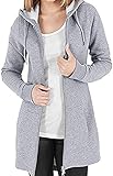 Tuopuda Fleecejacke Damen Lang Winterjacke Sweatjacke Kapuzenjacke Zip Kapuzenpullover Lose Jacken Einfarbig Sweatshirt Langen Mantel Outwear, Grau, XXL
