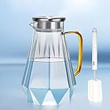 karaffe glas mit deckle, 2.5L Wasserkaraffe Glaskaraffe mit Fruchteinsatz 2.5 Liter Wasserkrug im Diamant Design aus Hitzebeständigem Borosilikatglas Teekanne Glas für Kalte und Heiße Getränke (A)