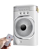 Klimaanlage Mobil mit Fernbedienung, Ventilator mit Wasserkühlung 600ML,4-in-1 Mini Klimaanlage für Zimmer,3 Windgeschwindigkeiten,7 Farben Licht 3 Sprühfunktion (Wiederaufladbar)