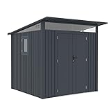 Rockford Porto 200 gartenhaus Metall - Gerätehaus mit Doppeltür und Polycarbonat-Fenster - 254x232x220cm - Geräteschuppen, Gartenhütte, Metallgerätehaus, Fahrradgarage - Anthrazit