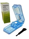 LisaCare Tablettenteiler für kleine und große Tabletten - Pillenschneider - Medikamenten Teiler - Tablettenspalter inkl. Aufbewahrung & Reinigungspinsel (Blau)