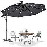 Alpstorm Ampelschirm 350cm - 360° Drehbarer Kurbelschirm mit UV40+ & Quadratstreben | 8 Kantige Fiberglasstreben (4 LEDs/Strebe) + Kreuzbasis | Dunkelgrau
