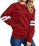 Neitooh Damen Sweatshirt Rundhals Sweatshirt Damen Baumwolle Pullover Damen Langarmshirt Casual Oberteile Tops(Rotwein,M)