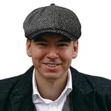 TOSKATOK® Unisex Herren, Damen 8-Panel mit Fischgrätmuster Wollmischung Baker Boy Schirmmutzen