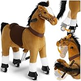tectake® Schaukelpferd, Plüsch Pferd auf Rollen, Pferde Spielzeug zum Reiten, Schaukeltier, Stehpferd für Kinder, Spielpferd zum Draufsitzen und Reiten, Rollpferd Outdoor - 29 x 76 x 85 cm
