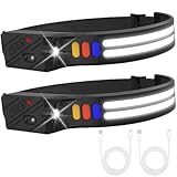 Behogan Stirnlampe LED Wiederaufladbar: 2 Stück Ultradünne LED Kopflampe, Mit 9 Lichtmodi, 1500mAh Intelligenter Sensor Kopflampe Stirnlampe, Adventure Light, Für Camping Joggen Angeln