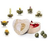 Creano Erblühtee 6 Teeblumen in Holzschachtel in Herzform -...