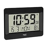 TFA Dostmann Wanduhr digital, 60.4519.01, Funkuhr mit Innentemperatur, Wochentag (8 Sprachen), Datum, Küchenuhr, Zeitzoneneinstellung, schwarz, Kunststoff, (L) 215 x (B) 160 x (H) 26 (68) mm