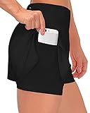 Shorts Damen Sommer Kurze Hosen Damen 2 in 1 Laufshorts Sport Running Shorts Fitness Sporthose Yoga Tennis Jogging Beiläufige Elastisch Schnelltrocknende (AA Schwarz, S)