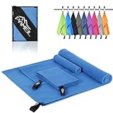 Pameil Mikrofaser Handtuch 3er Set - 160x80cm Groß Badetuch +2 Stück 80x40cm Klein Handtuch - Microfaser Handtücher für Backpacker, Reisehandtuch Schnelltrocknend Perfekte für Fitness (Blau)