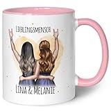 GRAVURZEILE Bedruckte Tasse mit Konfiguration - Beste Freundin - Umfangreich anpassbares Motiv zum selbst gestalten - Persönliches Geschenk für Freundinnen - Farbe: Rosa