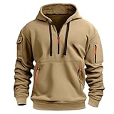Herren Kapuzenpullover mit Grafikdruck, Fleece-gefüttert, Winterpullover mit Kordelzug und Reißverschlusstaschen, weiches Polyester, lässiger Kapuzenpullover für Reisen und den Alltag, khaki, S