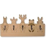 Kindergarderobe aus Holz – Handgefertigt mit Tiermotiven – 5 robuste Metallhaken – 40x20 cm – Wandgarderobe für Kinderzimmer – Stabil & dekorativ – Einfache Montage
