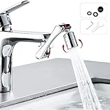 1440° Drehbarer Multifunktionaler Verlängerungshahn, Wasserhahn Aufsatz Verlängerung Perlator, Zwei Sprühmodi Einstellbarer Wasserhahn Strahlregler, Schwenkbarer Faucet Extender für Bad und Küche