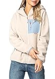 Sublevel Damen Colorblock Fleece-Jacke mit Brusttasche...