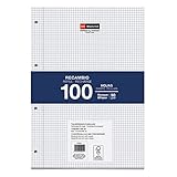 Miquelrius - Nachfüllpackung 100 Blatt, 4 mm Raster & Rand, A4 Format, 4-Loch gestanzt, 90 g/m² Papier